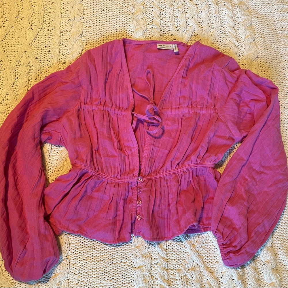 Pink Button front Flowy Sleeve BlouseNWOT